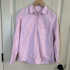 J. Crew Women’s Solid Pink Button-Up Long Sleeve Preppy Top, Size Medium
